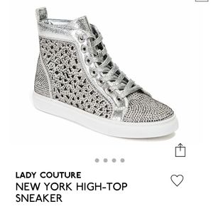 Rhinestone Silver Metallic High-Top Sneakers